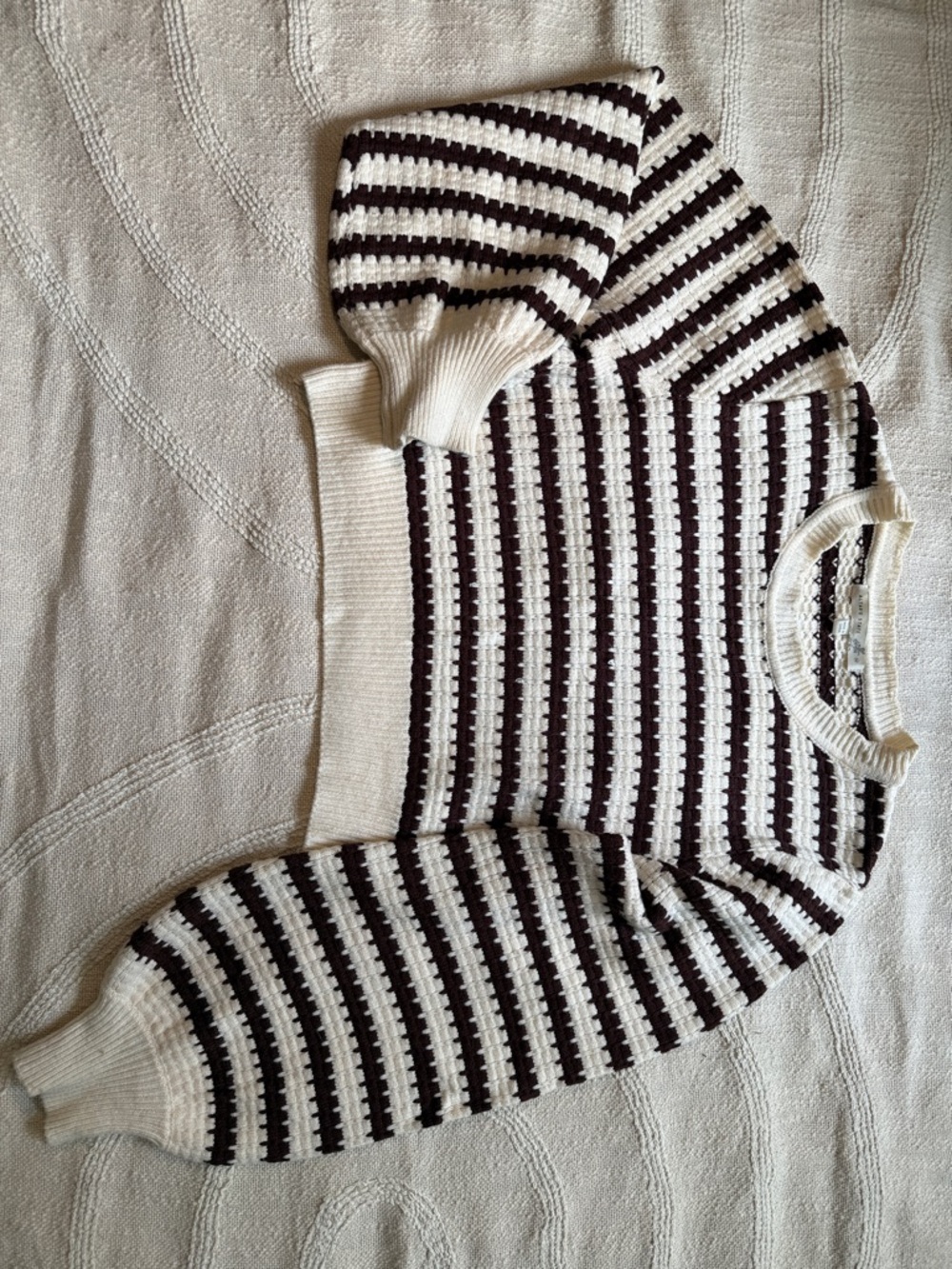 Altar’d State Cropped Brown and cream Horizontal Striped Soft Medium Sweater - Picture 3 of 10